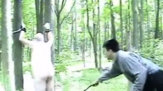 Chubby Tied to a tree naked and bullwhipped in Toronto