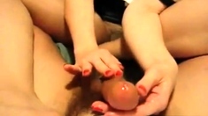 Daisy in sheer pantyhose gives a baby oil handjob