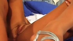 Sexy brunette gets her pantyhose ripped open and fucked deep