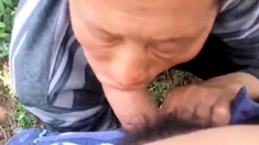 Older Asian Grandpa Sucks Younger In Forest
