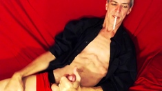 Gay DILF Richard Lennox jerks off while smoking